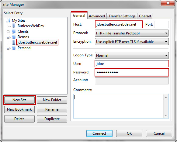 how to use filezilla site manager