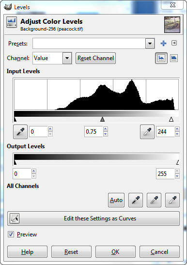 Adjust Levels dialog box