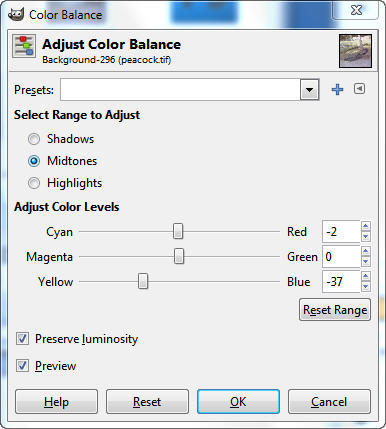 Adjust Color Balance dialog box